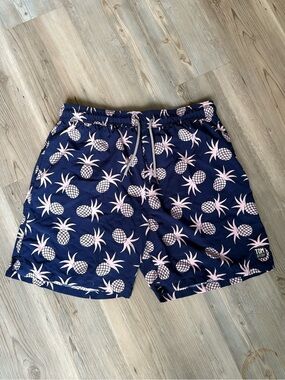 Tom & Teddy Navy Swim Trunks with Pink Pineapple Print